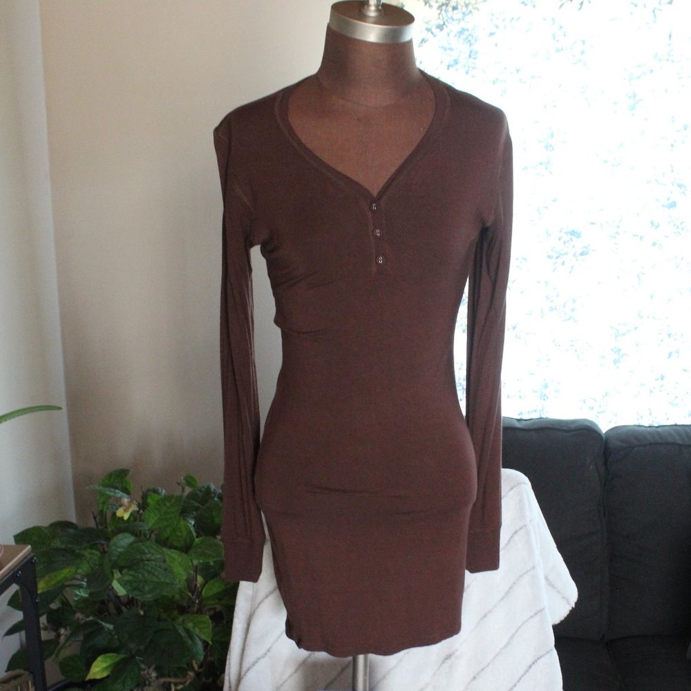 SKIMS Henley Sleep Dress in Dark Brown Size Medium